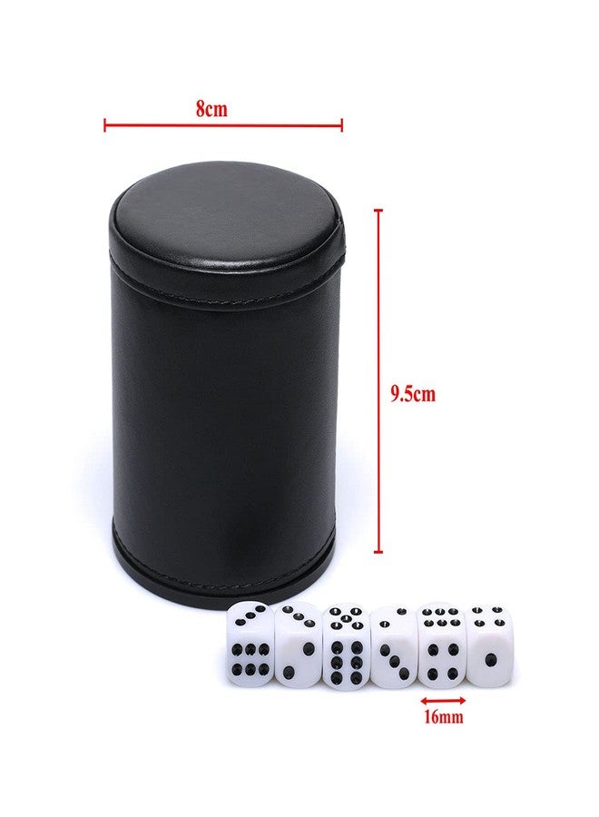 RERIVER Felt Lined PU Leather Dice Cup Set with 6 Dot Dices (Black, Pack of 2) - Image 3
